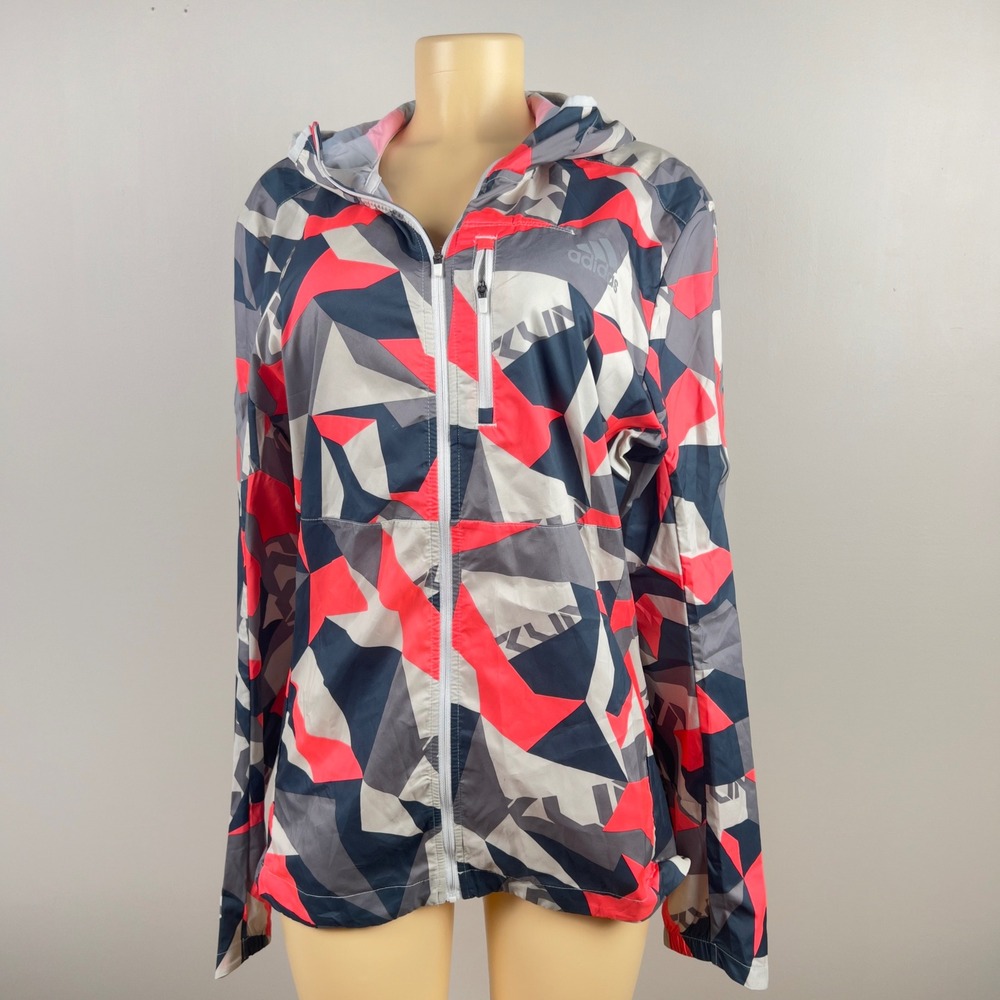 Adidas Own The Run Windbreaker Mens M Geometric Camo Hooded Jacket Gorpcore